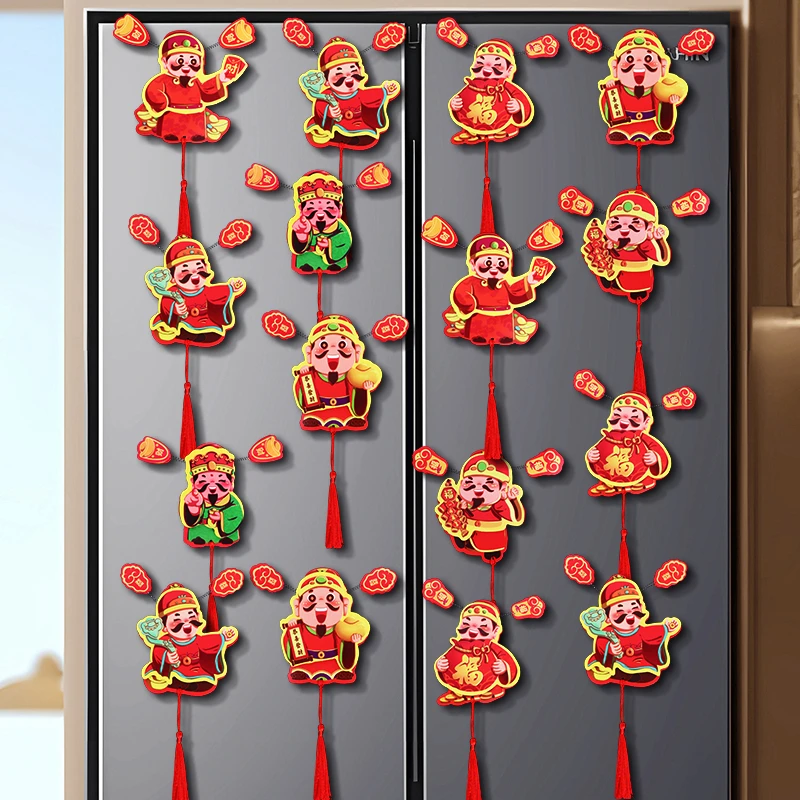 财神爷冰箱贴磁吸立体挂件新年喜庆创意烫金客厅装饰盆栽挂饰装扮