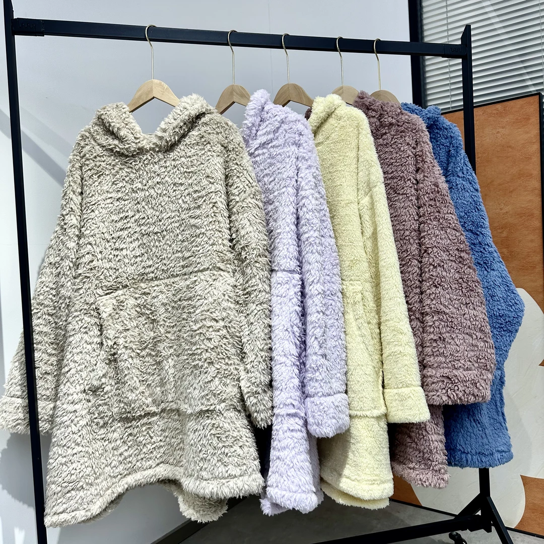 A030出口欧美女长款连帽加绒中长款厚款外套家居服睡袍冬季套头