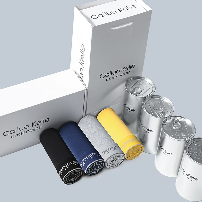 Cailuokelie正品男士内裤纯棉平角裤大码透气四角短裤头夏礼盒装