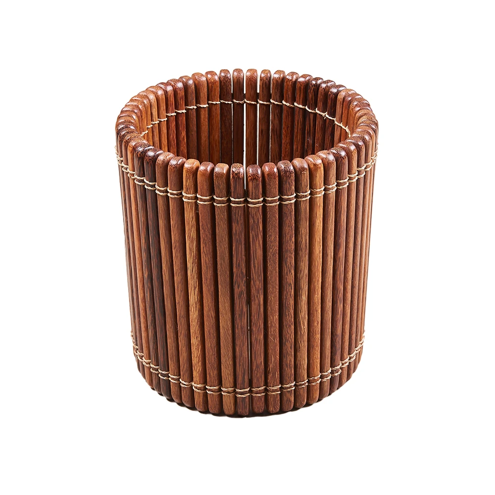 PACIFICGREEN中古轻奢纯手工打造实木捆扎工艺圆形艺术花盆储物桶