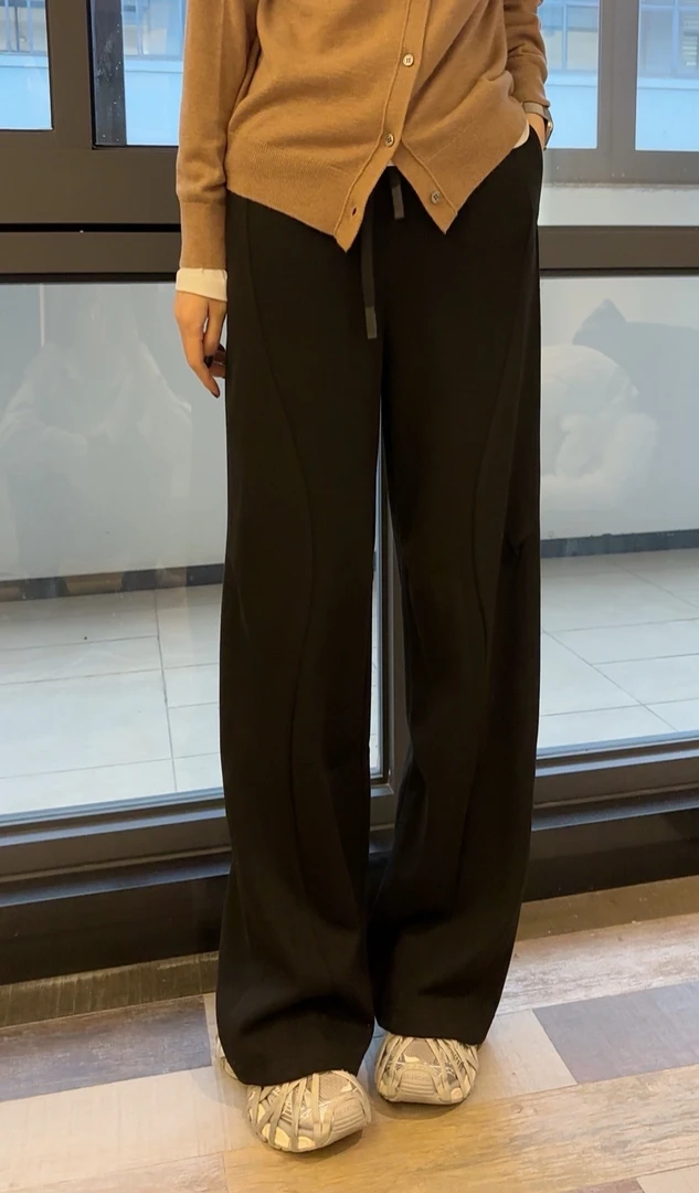 2319设计师款冬季羊绒连腰刀片褶皱刀片弯刀裤休闲裤直筒裤