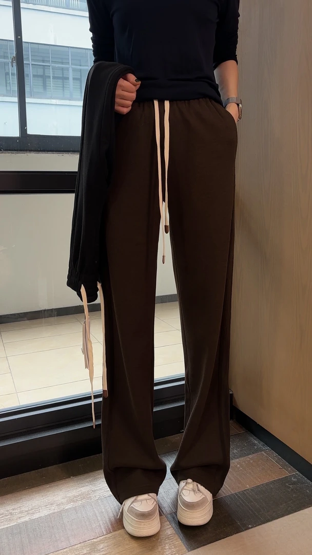 9114杨老板定制款高品质毛边加绒休闲卫裤直筒裤