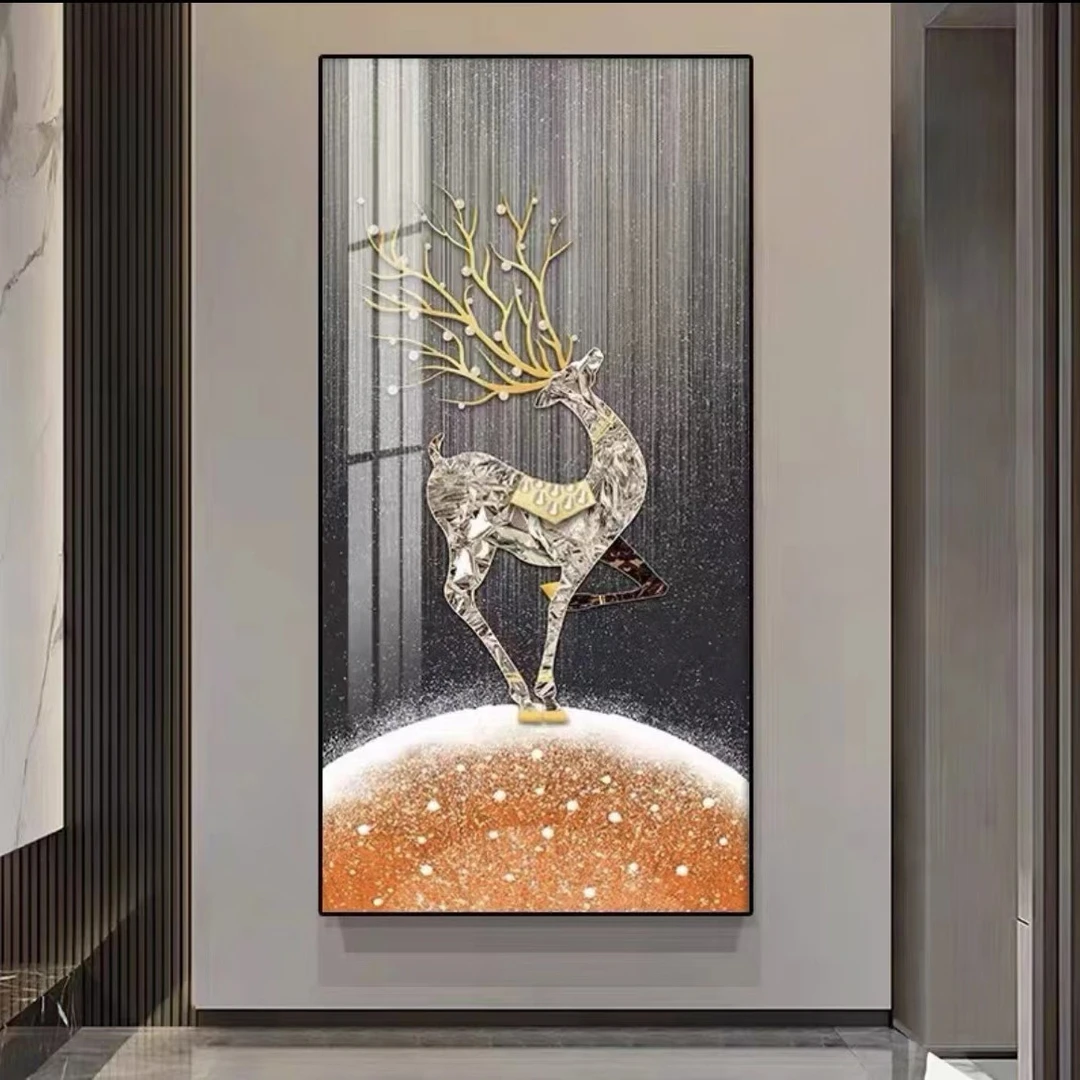 玄关装饰画走廊过道挂画客厅沙发背景铝合金边框挂画鹿80160义乌