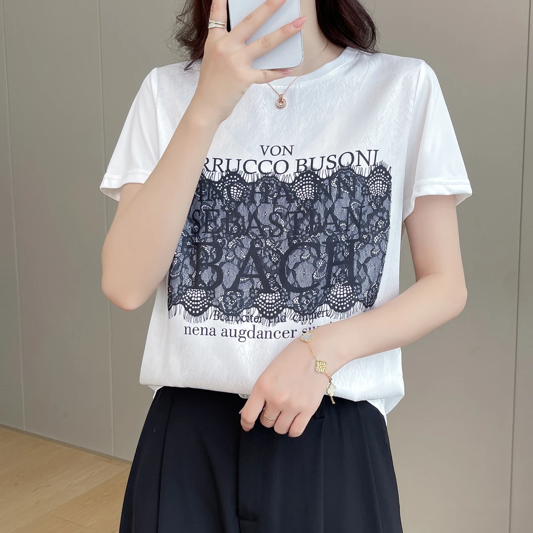 1409夏丝滑缎面冰凉感百搭设计女T恤洋气AB拼接短袖