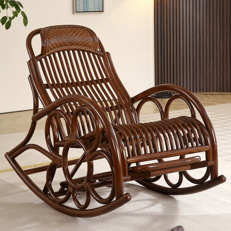 阳台真藤编摇摇椅沙发藤椅家用大人靠背躺椅老人逍遥椅子单人凉椅