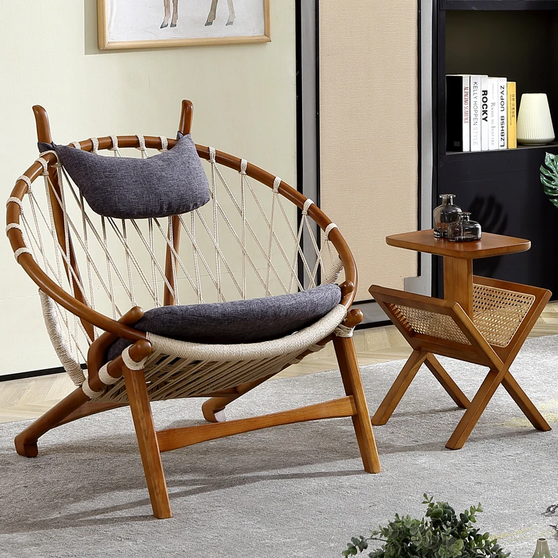 北欧创意懒人靠背阳台椅子实木躺椅民宿单人椅沙发椅家用客厅桌椅