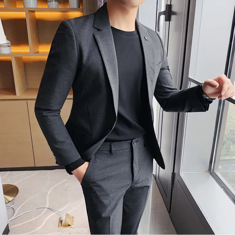 西服套装男两件套秋冬新款潮流韩版修身青年新郎伴郎礼服男士西装