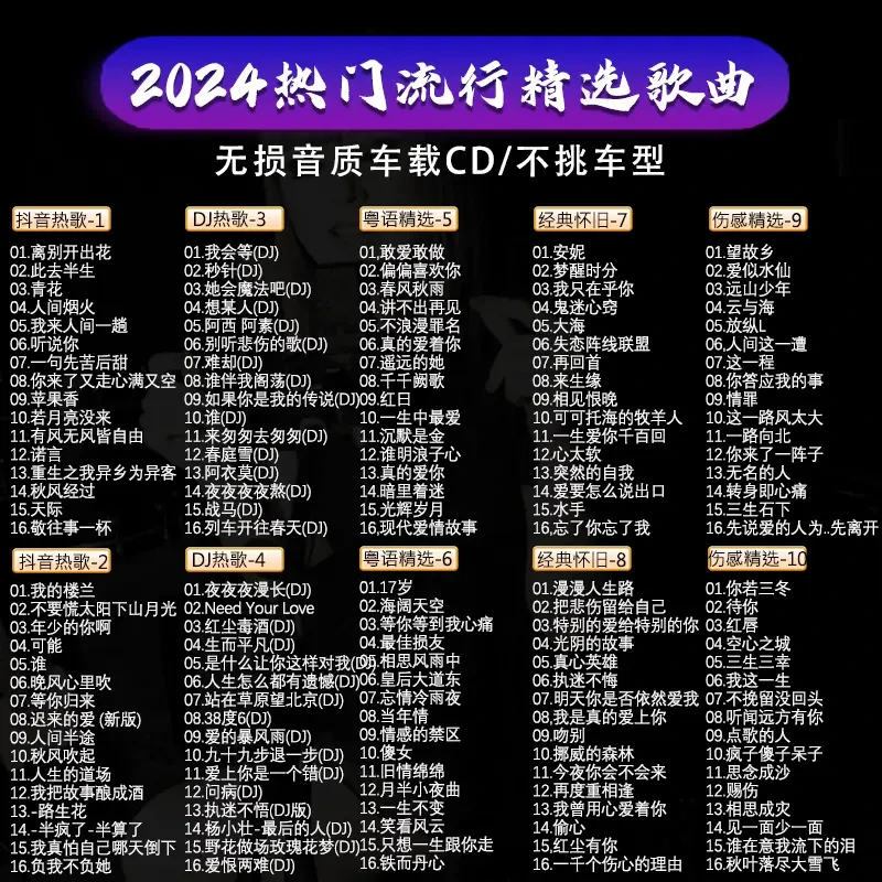 【CD碟片】抖音热歌2024流行无损音质CD车载正版碟片粤语经典DJ音