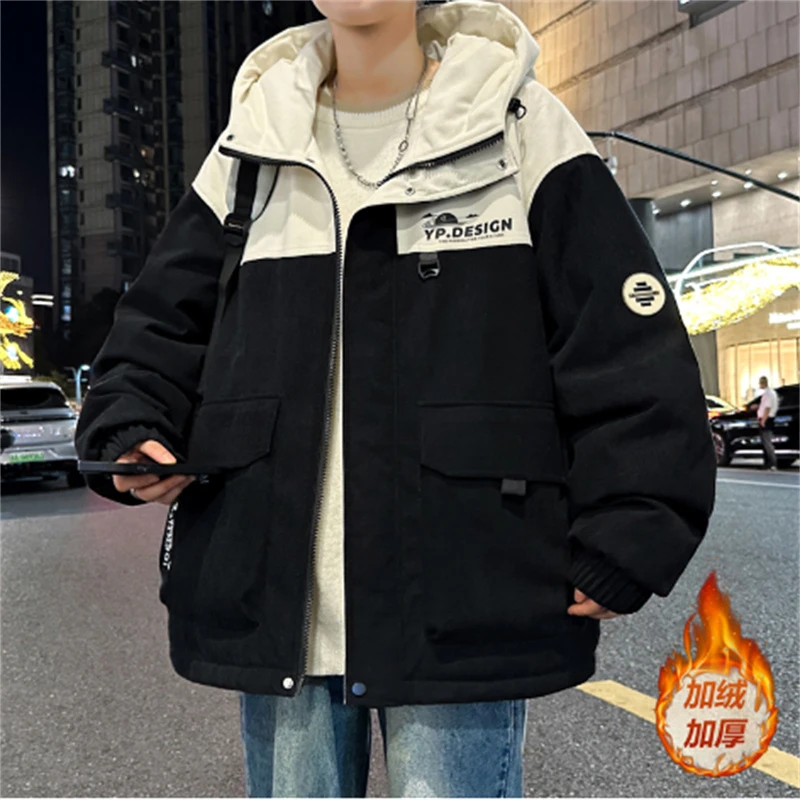 秋冬季新款港风加绒加厚棉衣夹克帅气男士潮流保暖夹克百搭外套