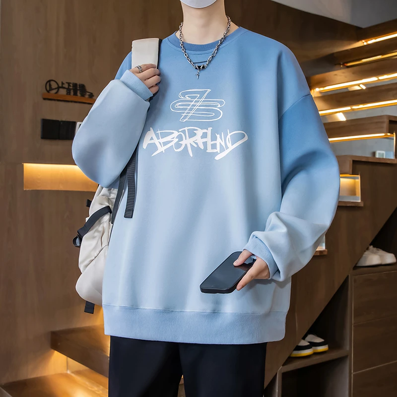 青少年秋季新款初高中生字母印花休闲宽松舒适卫衣潮流帅气上衣男