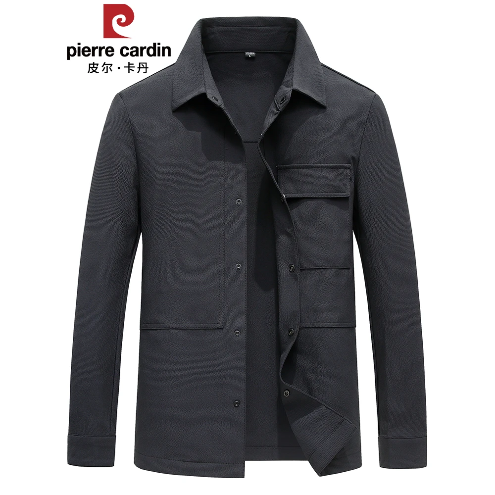 皮尔卡丹夹克外套2025早春新款男装翻领休闲风衣简约工装纯色上衣