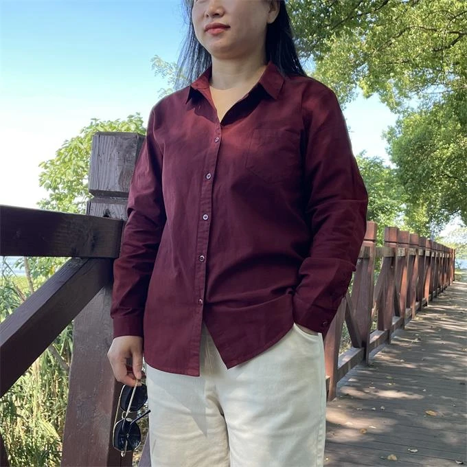 女装长袖衬衫秋季时尚休闲百搭显瘦纯色宽松望雨阁翻领女士衬衣