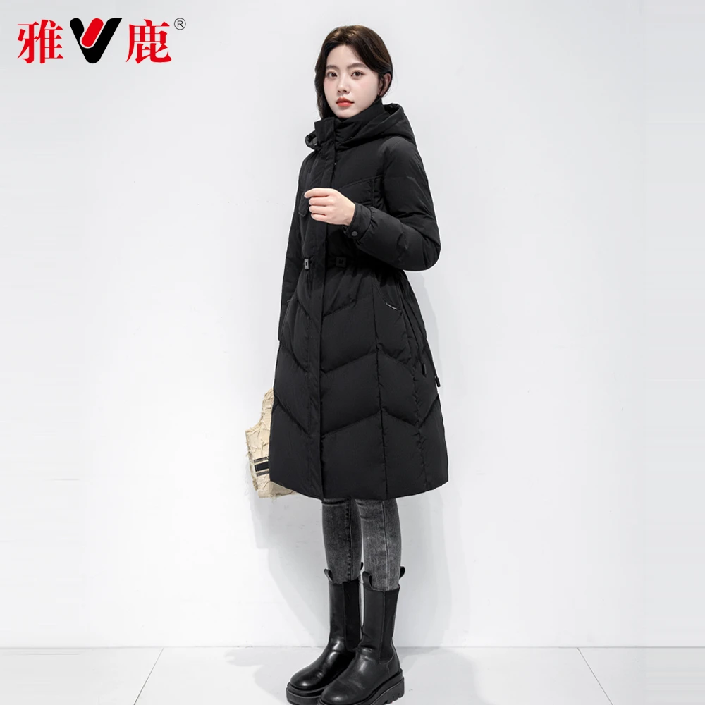 V/YH501X16980连帽可拆卸收腰显瘦修身收腰中长款过膝保暖羽绒服