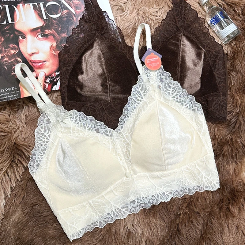 【锦上添花】高奢金丝绒蕾丝3D立体杯性感可调节小肩带内衣女聚拢