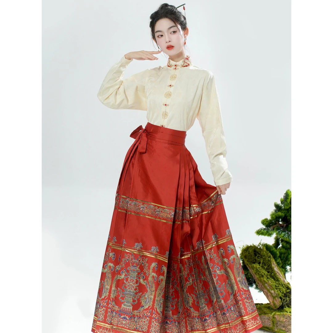 成人款汉服女装古风仙气织金马面裙套装新款古装新中式衬衫上衣