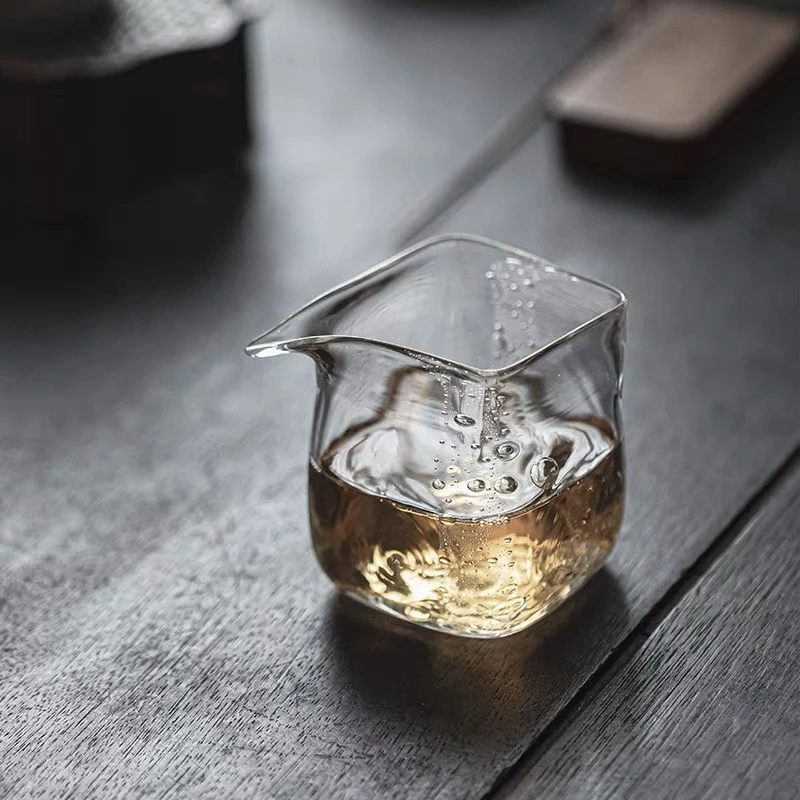 贻山琉璃-四方-公道杯 手工吹制气泡简约茶海高档分茶器方形公杯