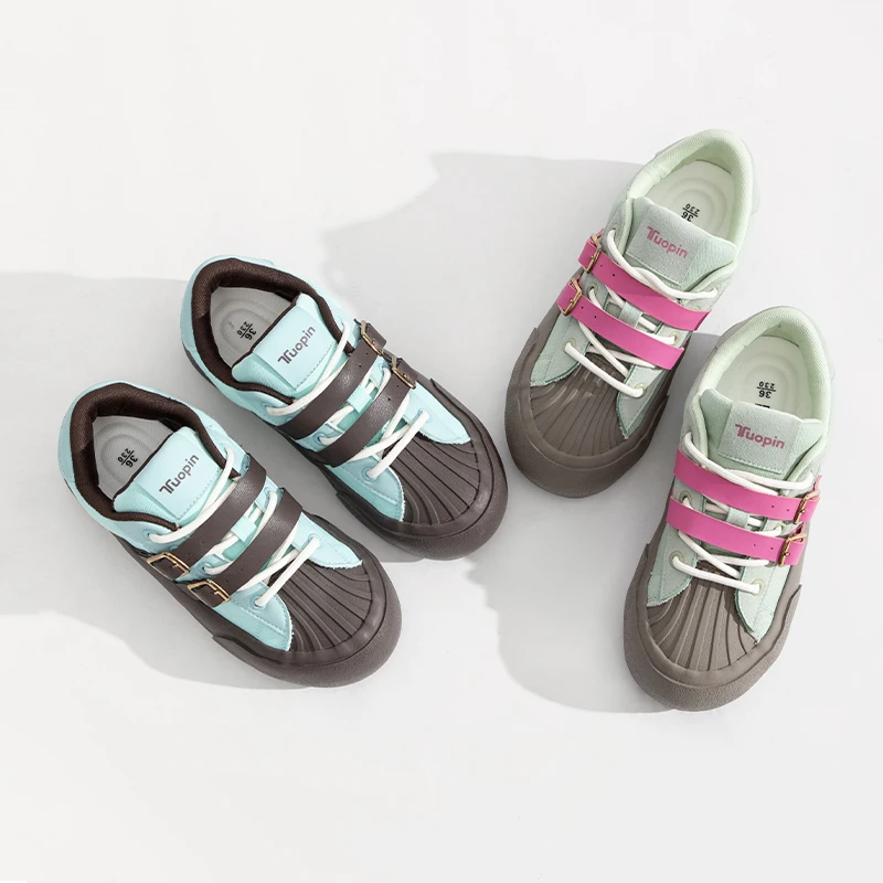 鮀品薄荷曼波贝壳头复古拼色2025秋学生女透气户外百搭软底休闲鞋