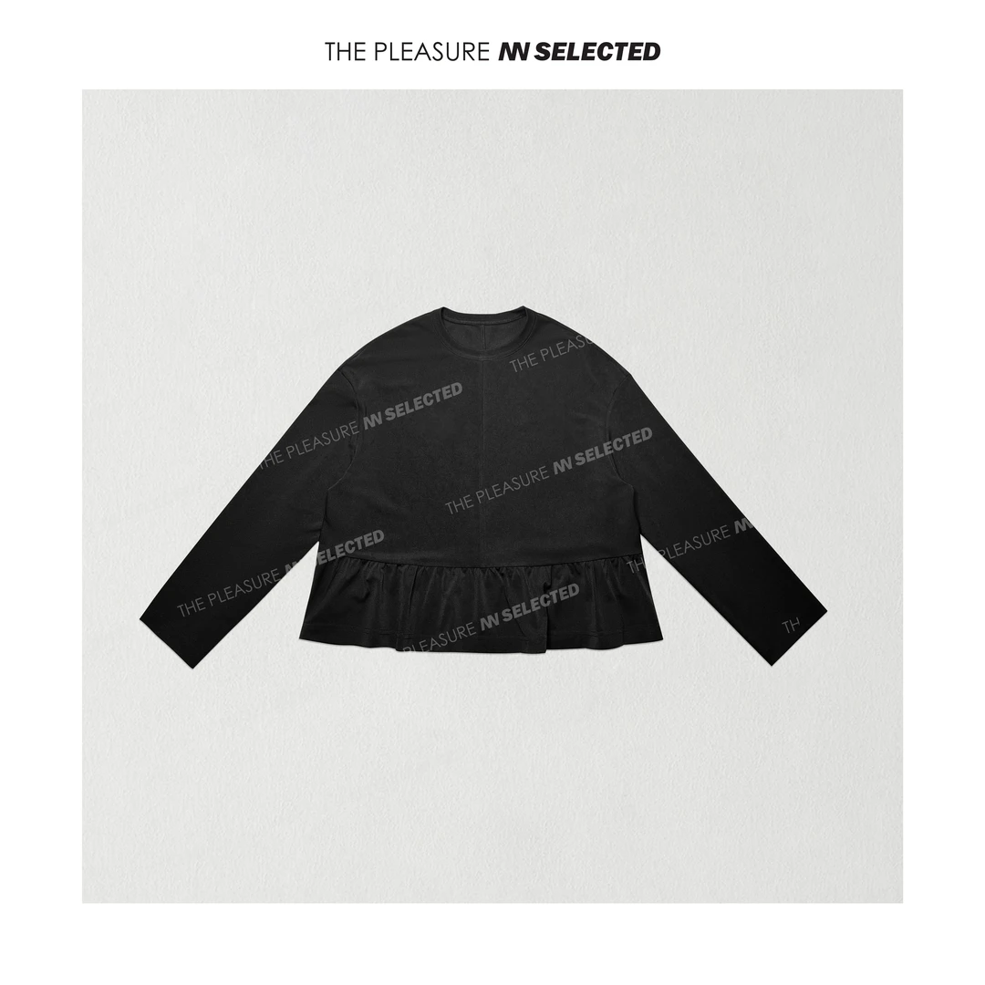 NiannNiann 小众女装前后拼接荷叶边显瘦黑色圆领防晒罩衫14098