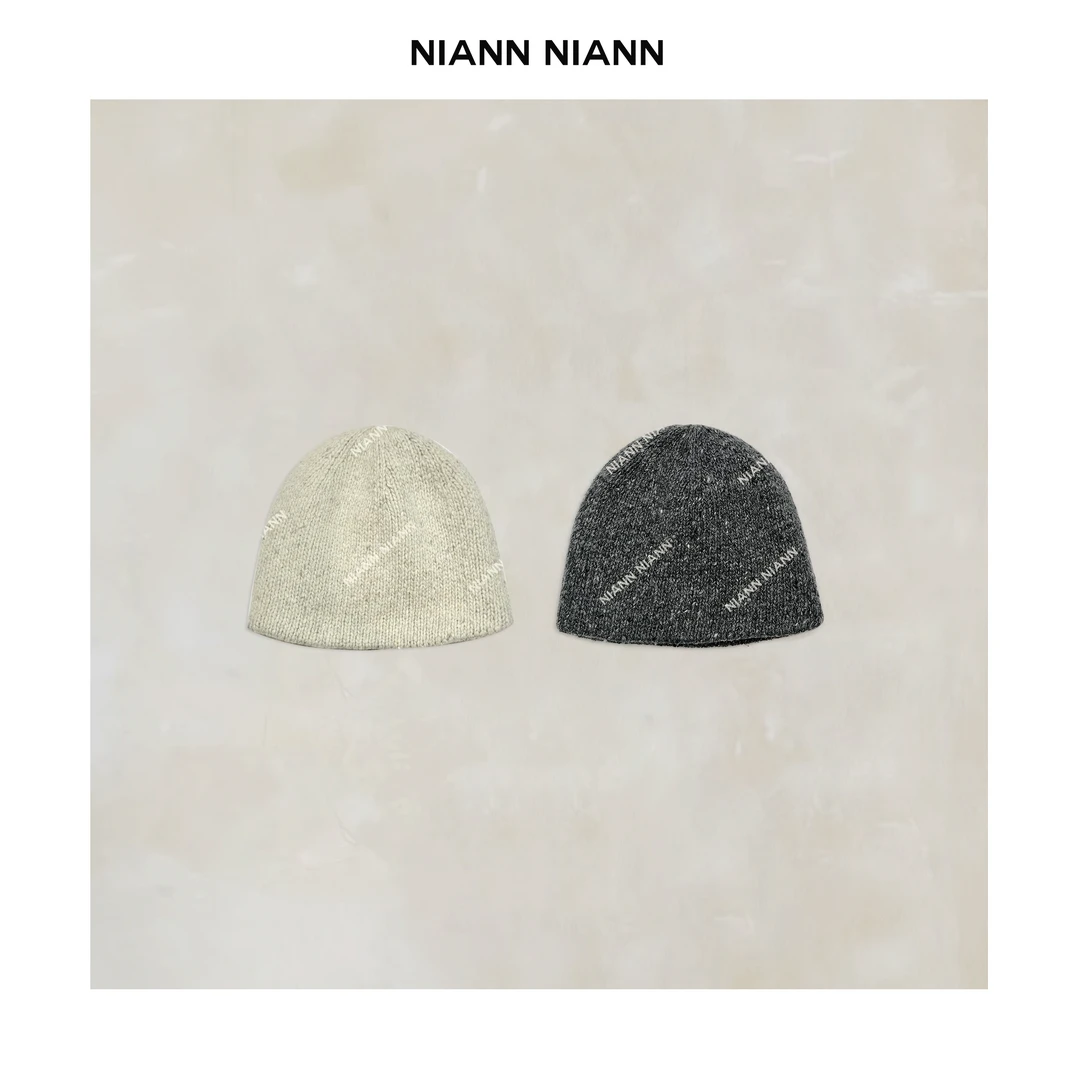 NiannNiann 冬款精致搭配单品双层花纱颗粒绵羊毛毛线帽14935
