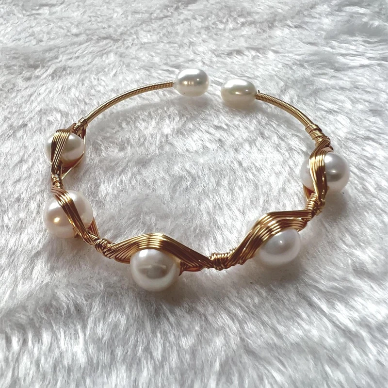 非金属手镯 淡水无核手编绕丝五颗“土耳其之眼”手镯绕线ZH12738