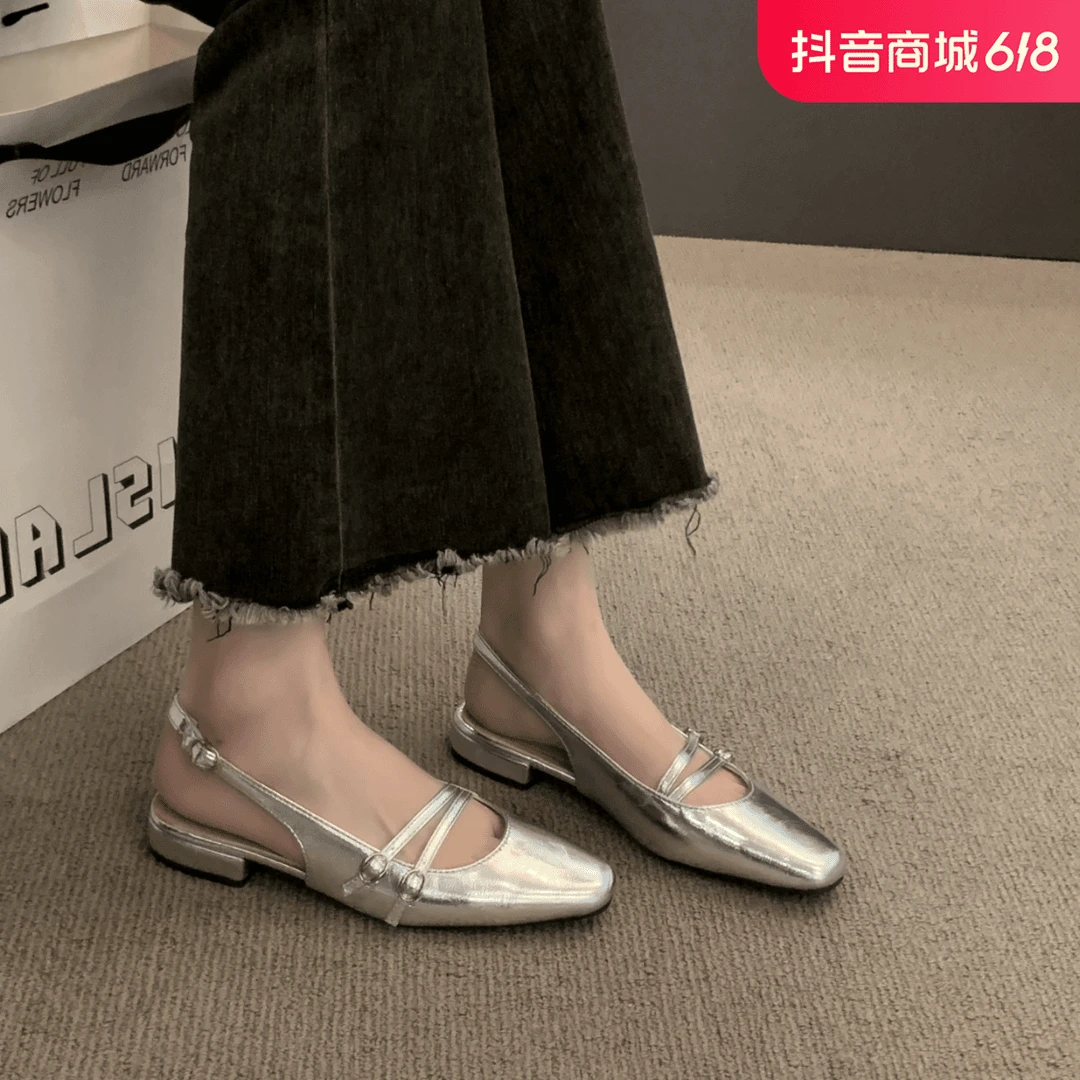 夏季方头仙女晚风尖头气质单鞋2024时尚新款韩版法式女士包头凉鞋