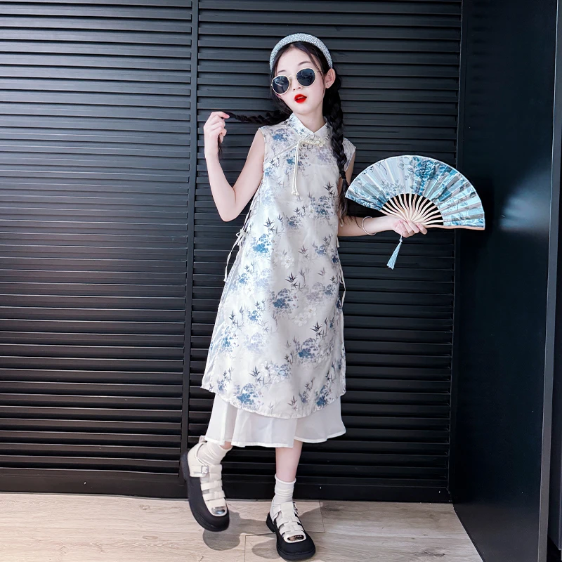 汉元素名媛连衣裙女童2025新款女孩夏季新中式旗袍裙儿童古风裙子