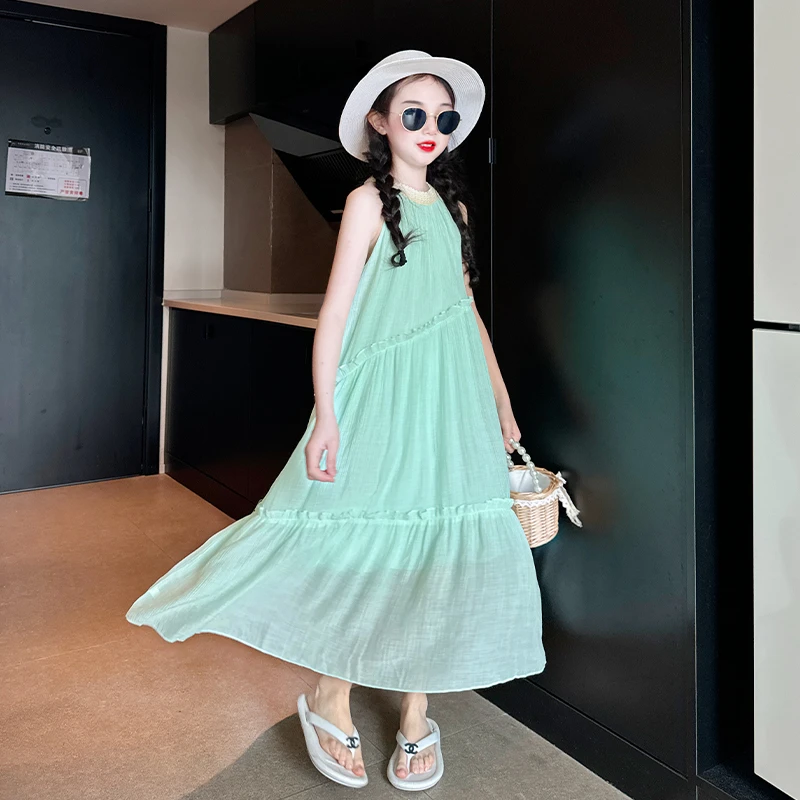 沙滩裙女童2025新款女大童夏季海边连衣裙儿童夏装洋气时髦吊带裙