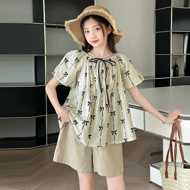 女童夏季套装2025新款洋气夏装儿童韩版娃娃衫短裤夏款休闲两件套