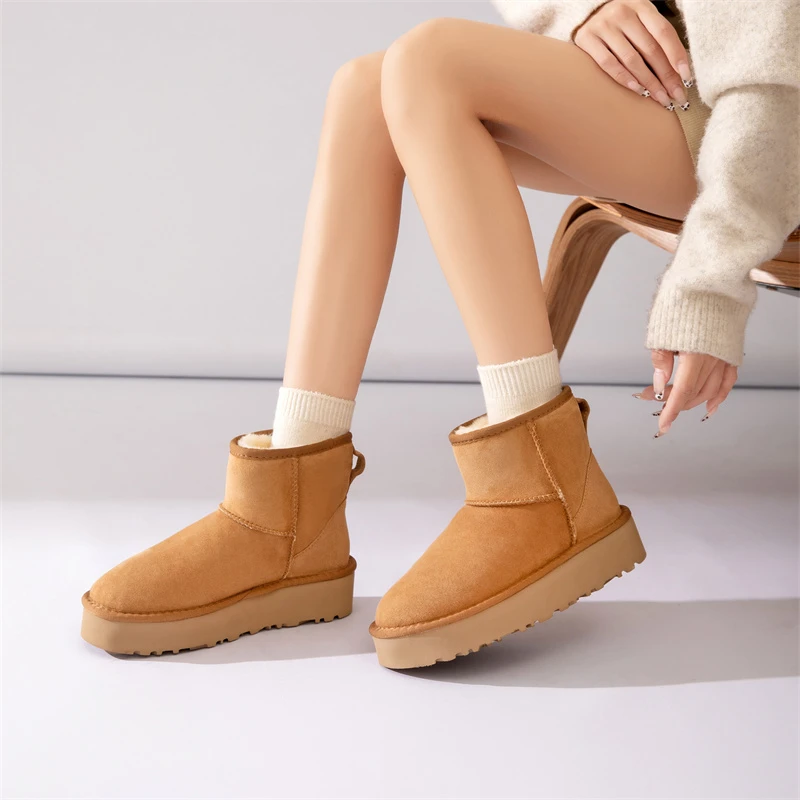 「厚底经典款」经典加厚增高羊皮毛一体雪地靴女士时尚百搭短筒保暖