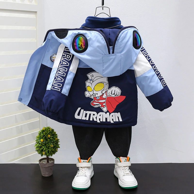男童冬季外套2023新款儿童冲锋衣三合一加厚奥特曼风衣宝宝冬装潮