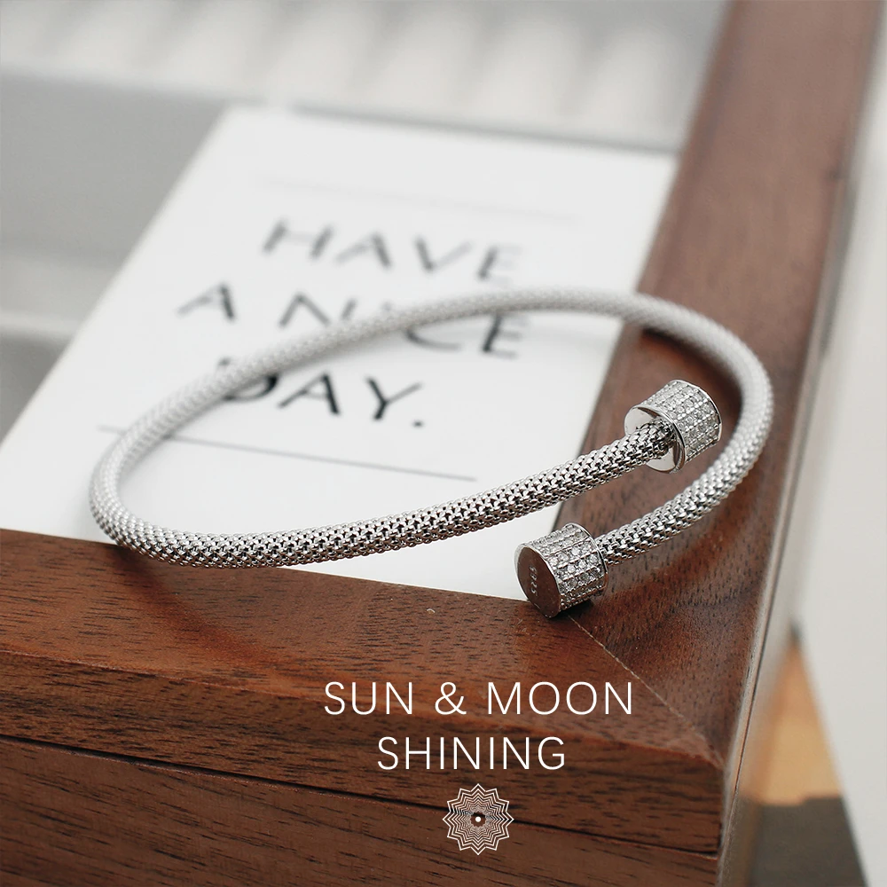 925银手镯 小众设计圆环螺纹开口手镯百搭时尚男女韩版轻奢手链