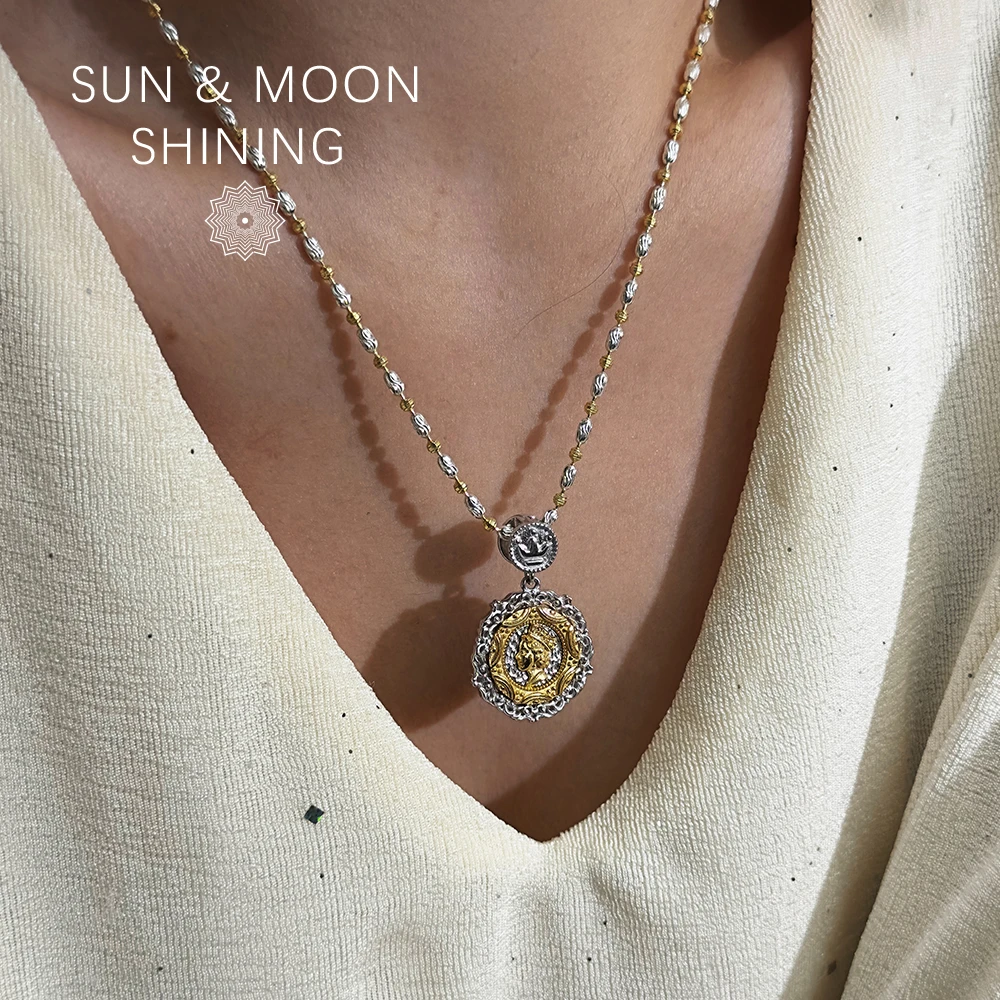 吊坠925银 纯银s925古币女王像金银撞色饰品女配饰高级感轻奢小众