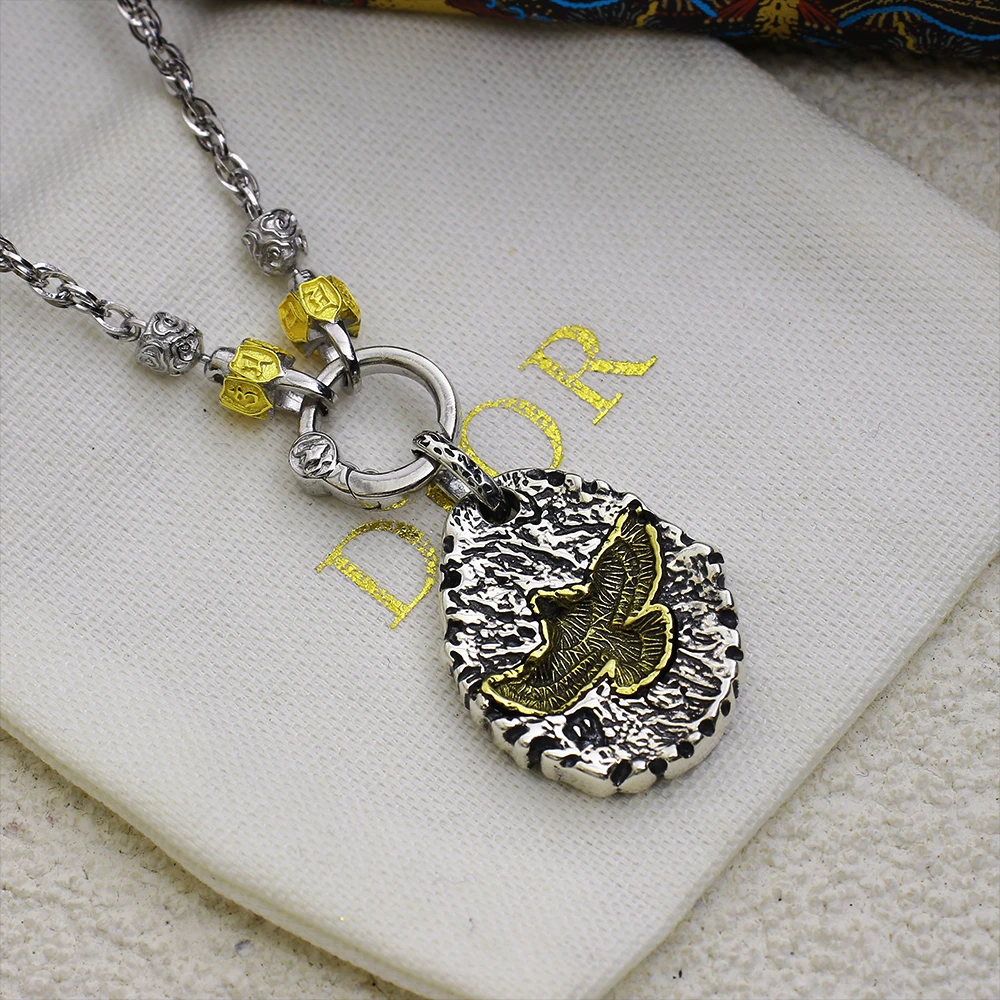 坠链均925银 印第安老鹰羽毛女士吊坠小众欧美潮流嘻哈复古时尚坠