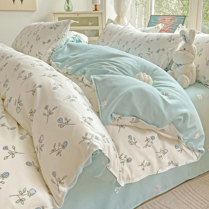 小清新四件套非全棉纯棉公主风单人宿舍女生学生宿舍网红款三件套