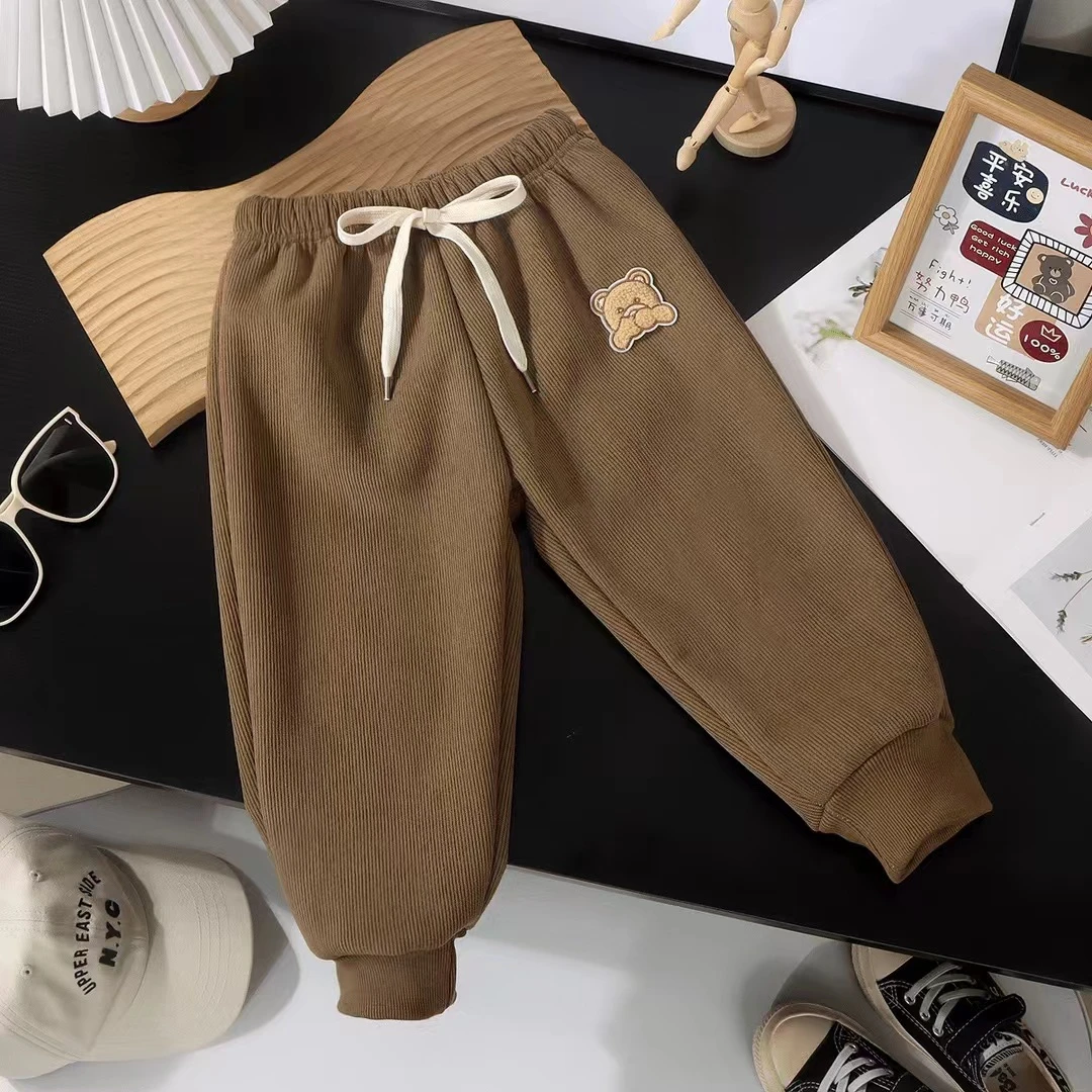 儿童秋冬加绒卫裤男童女童休闲裤加厚保暖运动束脚裤