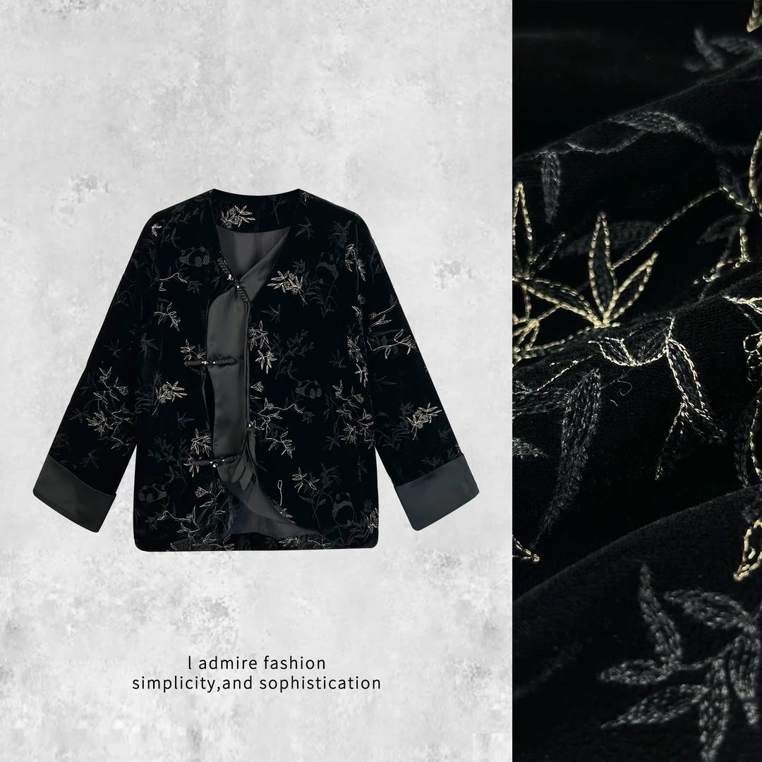 温温【金竹报喜】刺绣盘扣丝绒外套女秋季秋新款气质上衣 61537