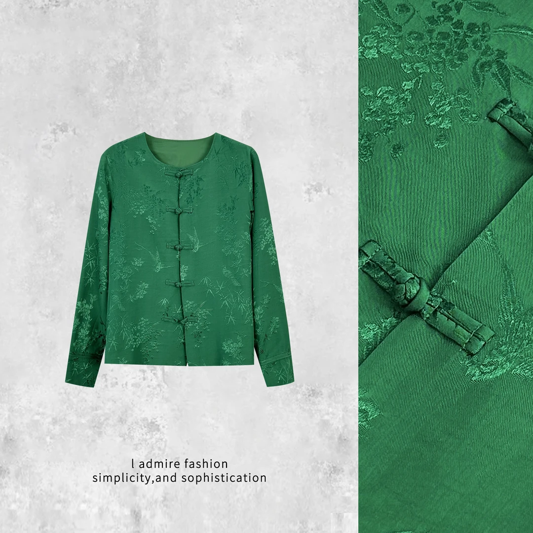 温温【琉璃】 提花盘扣中式外套女春款国风翡翠绿中式上衣 370899