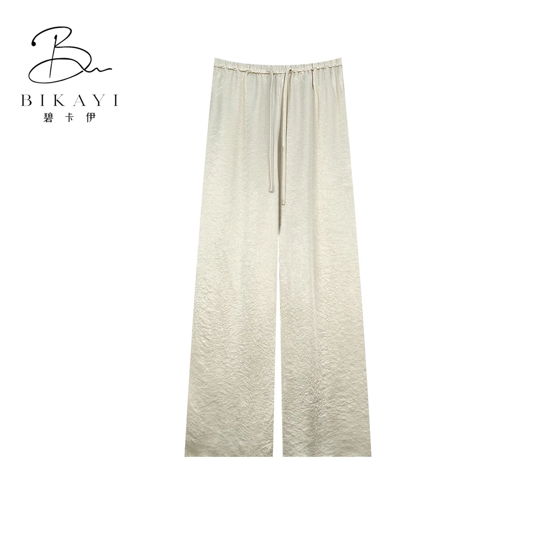 温温现货清仓【芳洲】100重磅醋酸裤褶皱高级感高腰阔腿裤A-33164