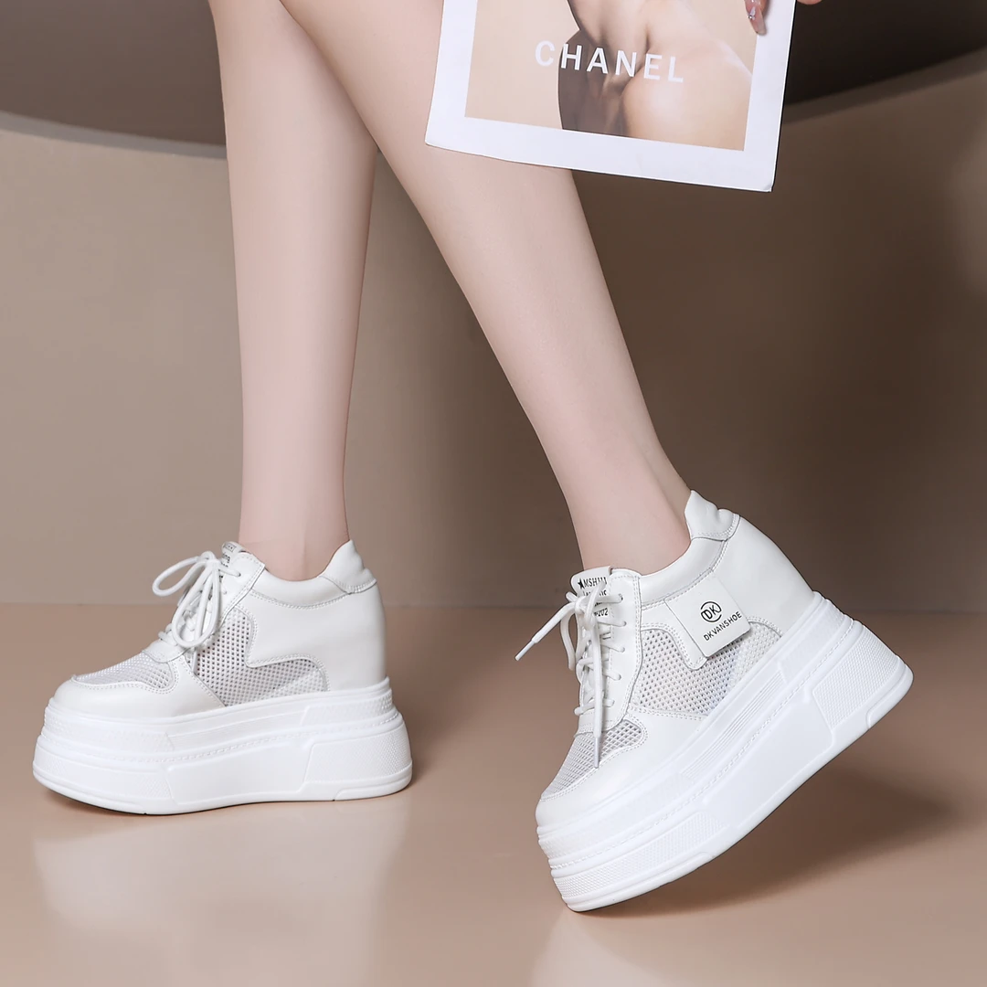 超高跟13CM网面小白鞋女夏季新款厚底内增高韩版爆款11CM休闲女鞋