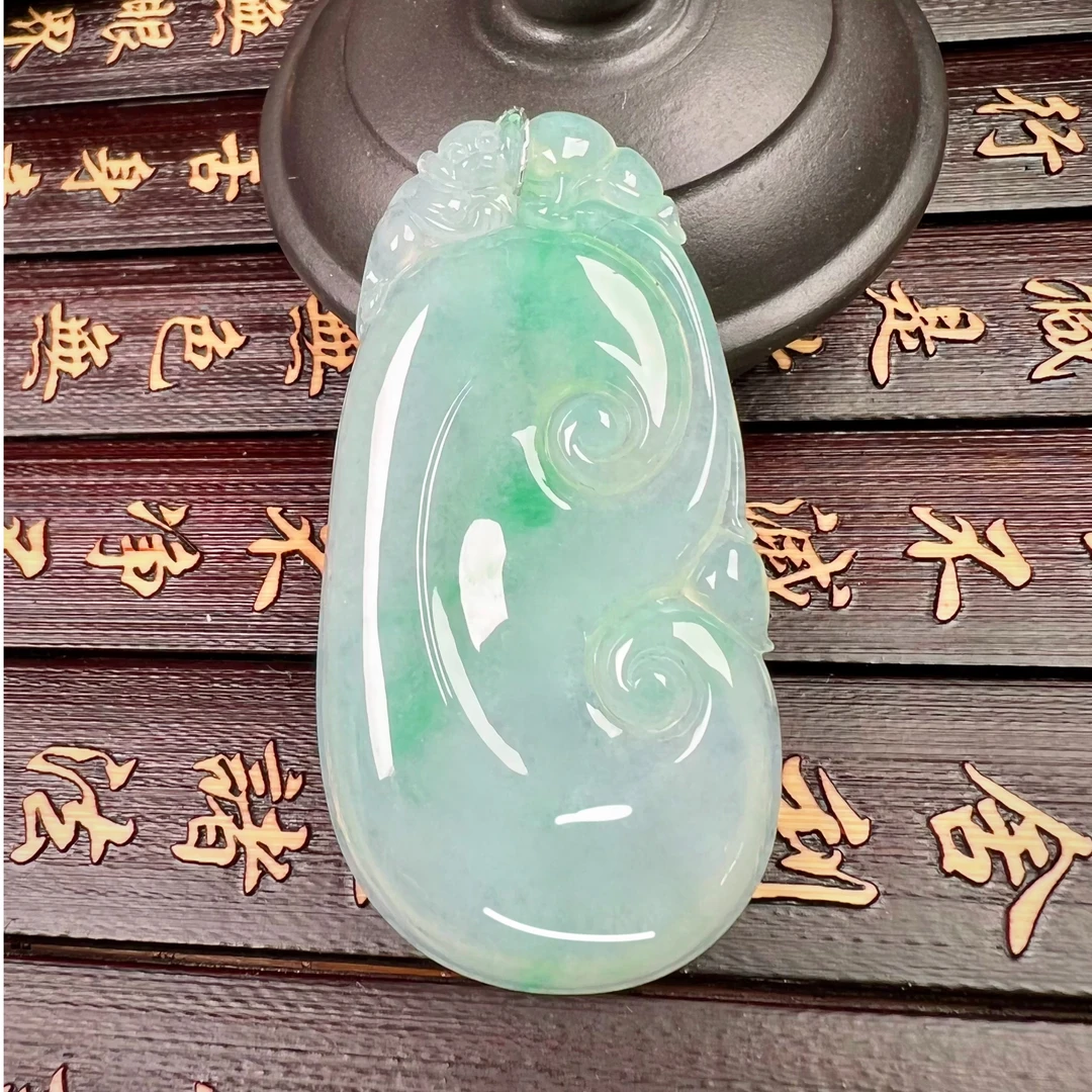 灵云珠宝纯天然A货翡翠如意吊坠万事吉祥事事如意妈妈绿色吊坠