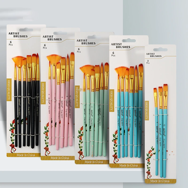 儿童美术专用水粉笔diy绘画多种尼龙画笔平头画笔扇形笔尖头画笔