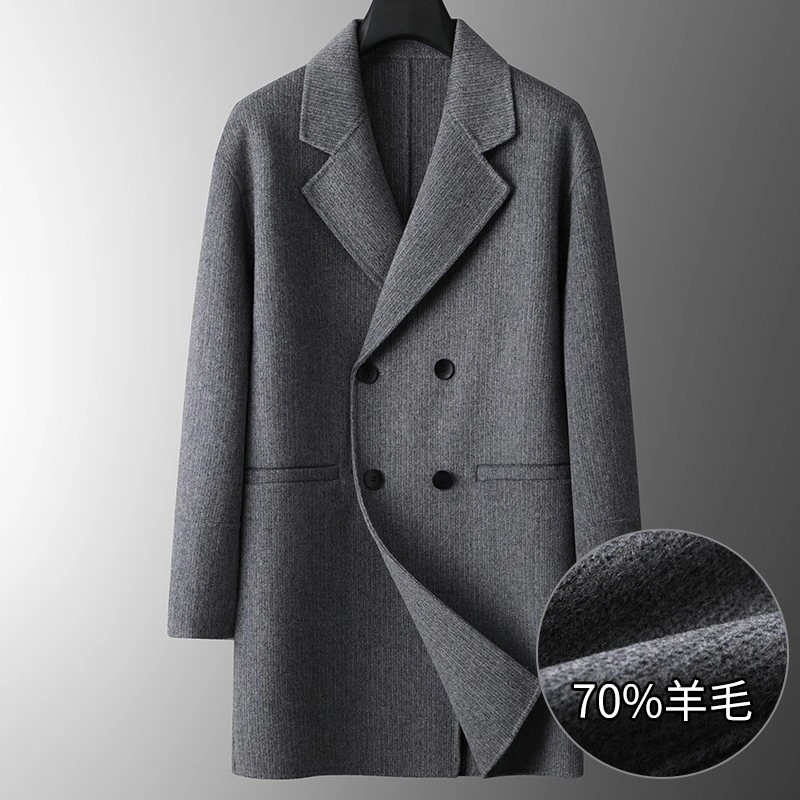 大码男装加大码中长款男士双面羊毛呢大衣秋冬季宽松双面羊绒外套