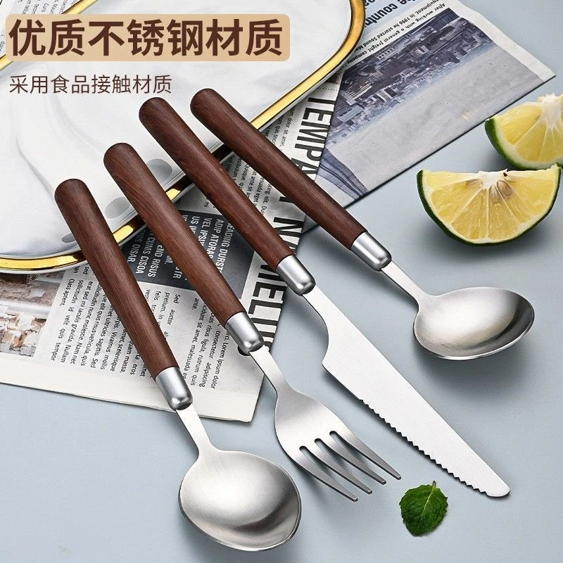 牛排刀西餐专用加厚不锈钢勺子防烫柄汤勺叉复古家用餐具日式饭勺