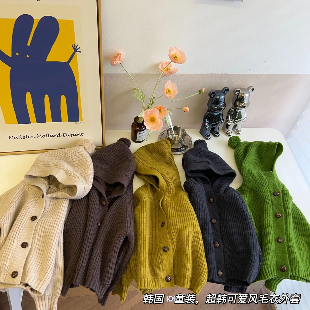 童装2024秋冬单排扣男童女童连帽毛衣中性宝宝开衫外套儿童毛线衣