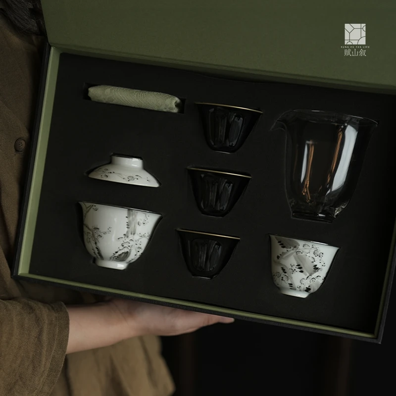 赋山叙官方丨墨痕梅花礼盒套组景德镇手绘功夫茶具套装家用送礼