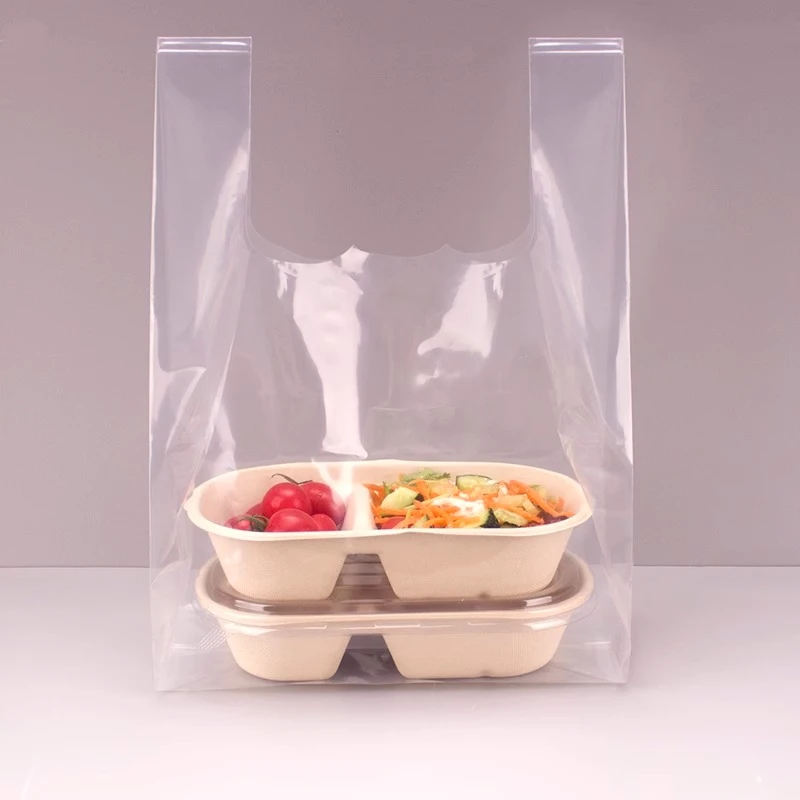 ins风透明手提塑料袋网红轻食外卖打包袋商用高档烘焙塑料包装袋