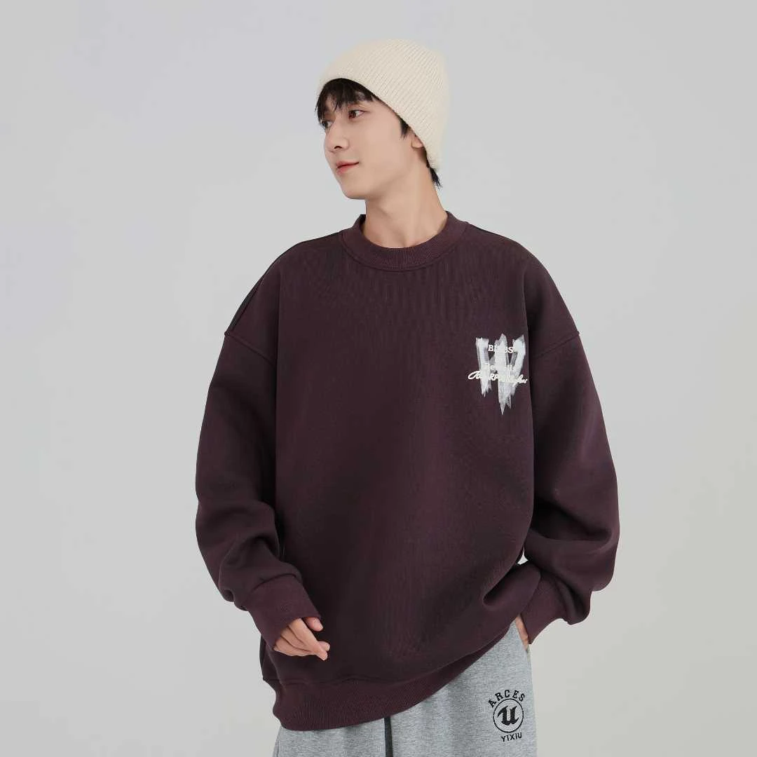 加绒卫衣青少年时尚潮流简约圆领百搭宽松秋冬季青少年卫衣加绒