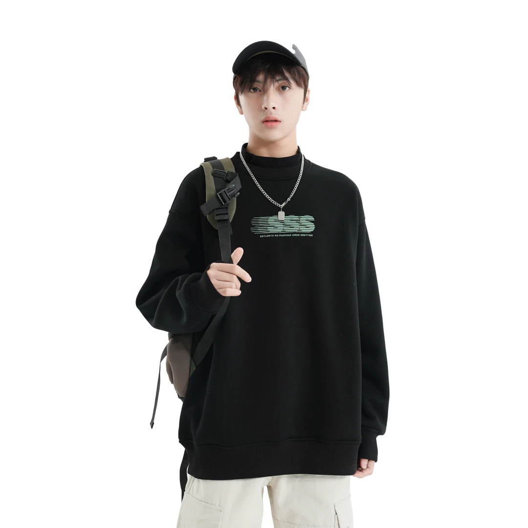 加绒加厚中领卫衣青少年中大童潮流简约加大码休闲冬季套头卫衣