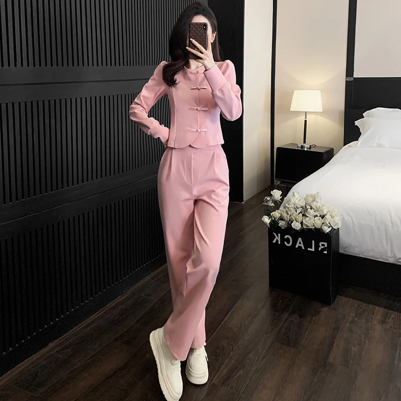 新国风小个子女套装气质高级2024春装粉色洋气一整套流行两件套潮