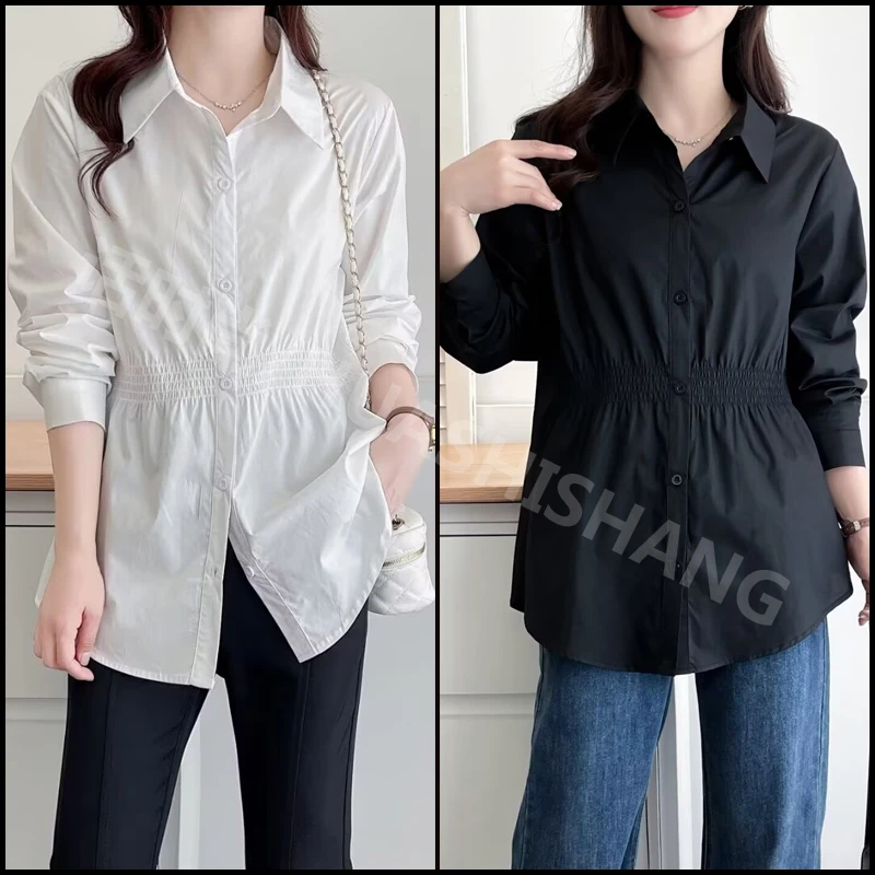 大码胖mm2024秋季女装衬衫韩版休闲宽松内搭纯色长袖遮肉显瘦上衣